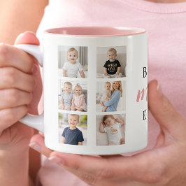 7 Photo Collage Best Mom Ever Cute Pink Hearts Zweifarbige Tasse