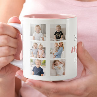 7 Photo Collage Best Mom Ever Cute Pink Hearts Zweifarbige Tasse