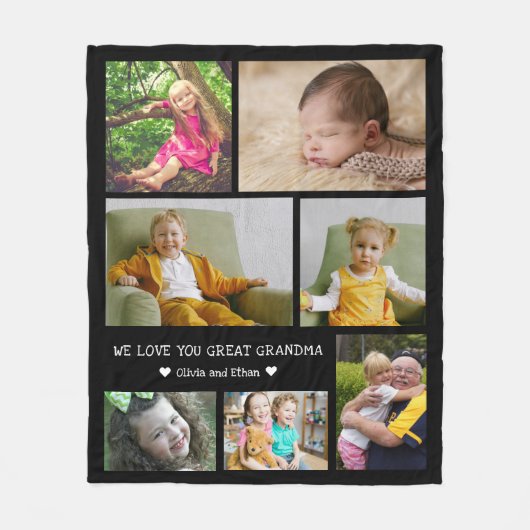 7 Photo Collage We Love You Great Grandma Black Fleecedecke (Vorderseite)