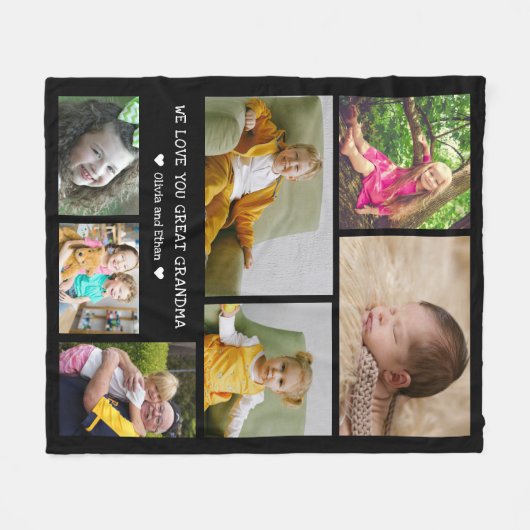 7 Photo Collage We Love You Great Grandma Black Fleecedecke (Vorderseite (Horizontal))