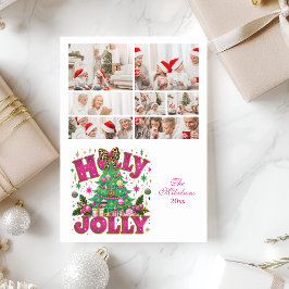 7 Photo Glitter Leopard Bow Holly Jolly Feiertagskarte