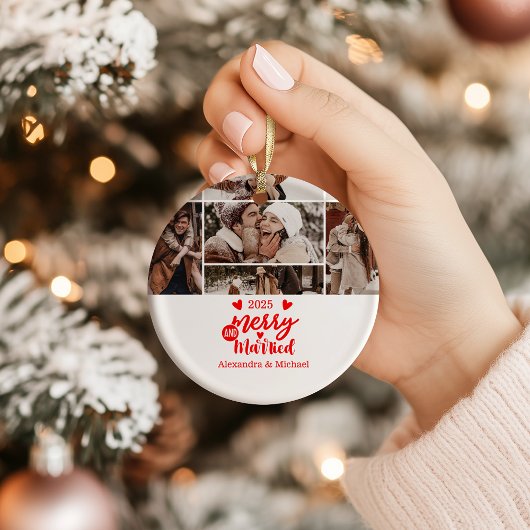 7 Photo Minimialist Merry and Married  Keramik Ornament