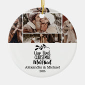 7 Photo Minimialist Our First Christmas Married Keramik Ornament (Vorne)