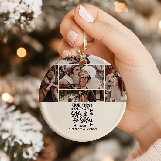 7 Photo Snowflakes Christmas Mr and Mrs Keramik Ornament