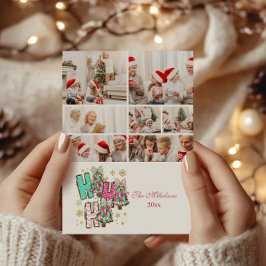 7 Photo Whimsical Ho Ho Ho Christmas Family  Feiertagskarte