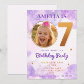 7 Purple Gold Star Bubbles Birthday Invitation Einladung (Vorne/Hinten)