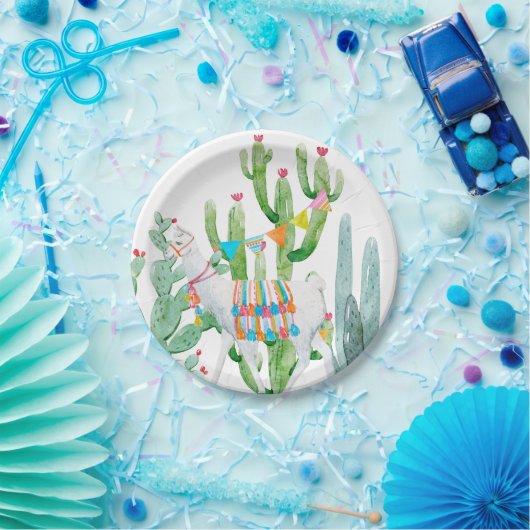 7" Round Paper Plate Boho Llama Bohemisch Cacti De Pappteller (Party)