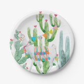 7" Round Paper Plate Boho Llama Bohemisch Cacti De Pappteller (Vorderseite)