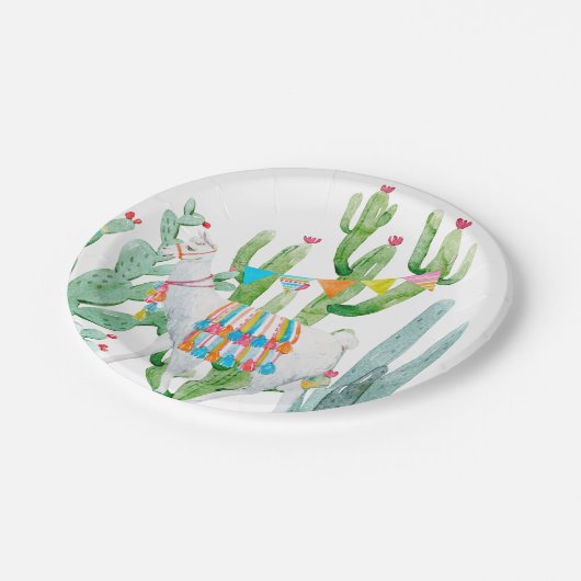 7" Round Paper Plate Boho Llama Bohemisch Cacti De Pappteller (Schrägansicht)