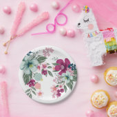 7" Round Paper Plate Tropical Blume auf Weiß Pappteller (Party)