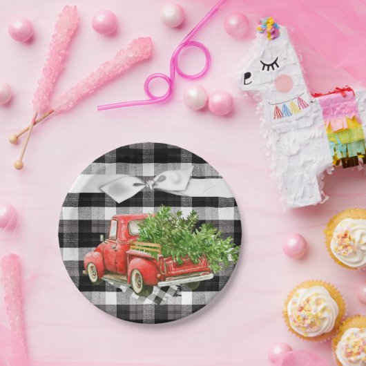 7" Round Paper Plate XMAS Truck Weihnachtsbüffel Pappteller (Party)