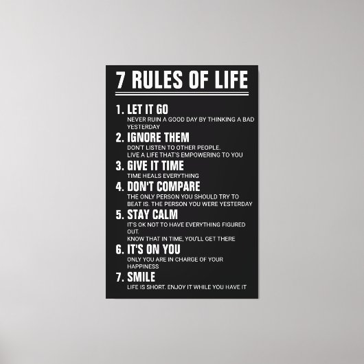7 Rules of Life Motivational Quote Modern Script Leinwanddruck (Vorderseite)