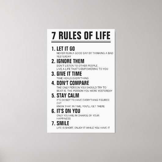 7 Rules of Life Motivational Quote Modern Script Leinwanddruck (Vorderseite)