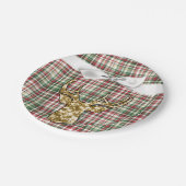 7" Runder Paper Plate Gold Glitzer Rentier Kariert Pappteller (Schrägansicht)
