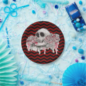 7" Rundpapier Oberkörper Rose Gothic Zickzack rot Pappteller (Party)