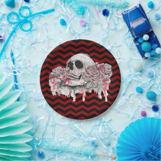 7" Rundpapier Oberkörper Rose Gothic Zickzack rot Pappteller (Party)