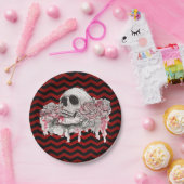 7" Rundpapier Oberkörper Rose Gothic Zickzack rot Pappteller (Party)