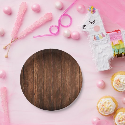 7" Rundpapier Tafel Stallholz Land Rustikal Pappteller (Party)