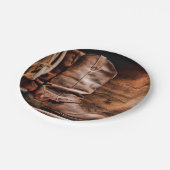 7" Rundpapierplatte Cowboy Stiefel Barnholz Rustik Pappteller (Schrägansicht)