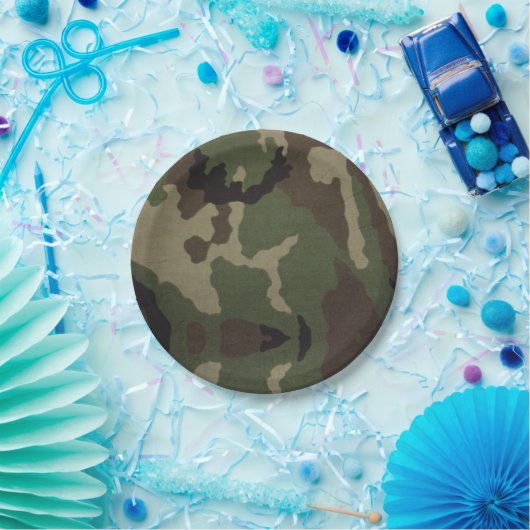 7" Rundpapierplatte Holz Camouflage Pappteller (Party)