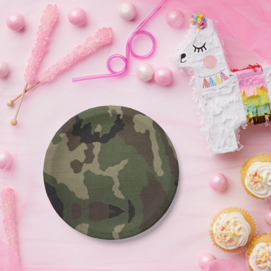 7" Rundpapierplatte Holz Camouflage Pappteller (Party)