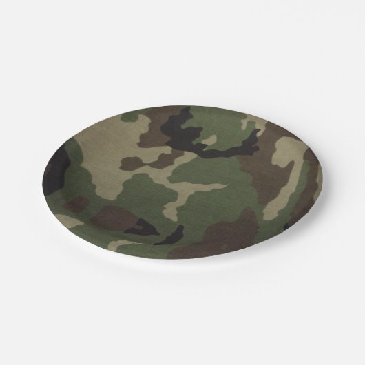 7" Rundpapierplatte Holz Camouflage Pappteller (Schrägansicht)
