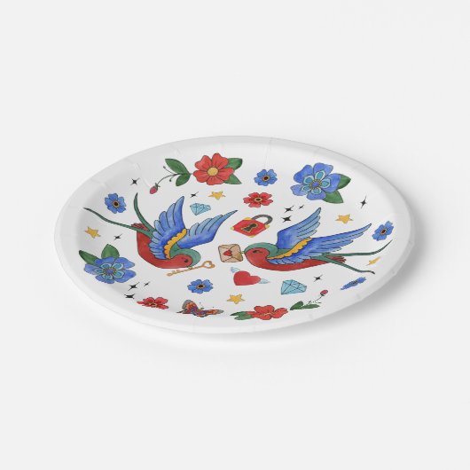 7" Rundpapierplatte Traditioneller Bird Tattoo Spa Pappteller (Schrägansicht)