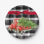 7" Rundpapierplatte XMAS LKW Buffalo Kariert Blac Pappteller (Vorderseite)