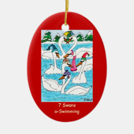 7 Schwäne eine Schwimmen Keramikornament