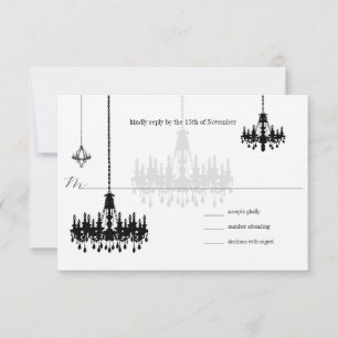 7 schwarze Kronleuchter Hochzeit RSVP Karten