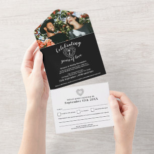 7. schwarzes Onyx Hochzeitstag RSVP Foto All In One Einladung