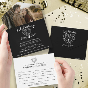 7. schwarzes Onyx Hochzeitstag RSVP Foto All In One Einladung