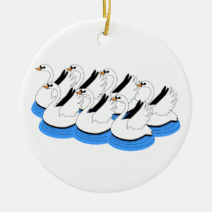 7 schwimmende Schwäne Keramik Ornament