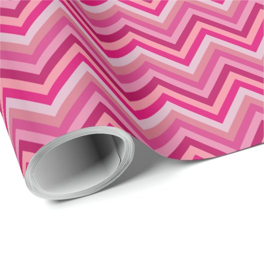 7 Shades Pink Zig Zag Stripe Geschenkpapier (Rolleneckpunkt)