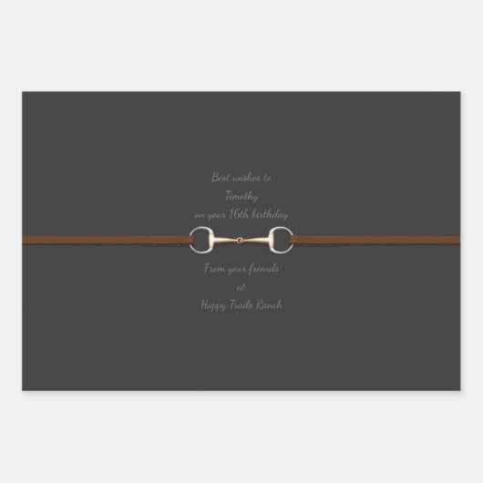 7" Snaffle Bit & Reins Custom Text Reittier Geschenkpapier Set (Vorderseite)