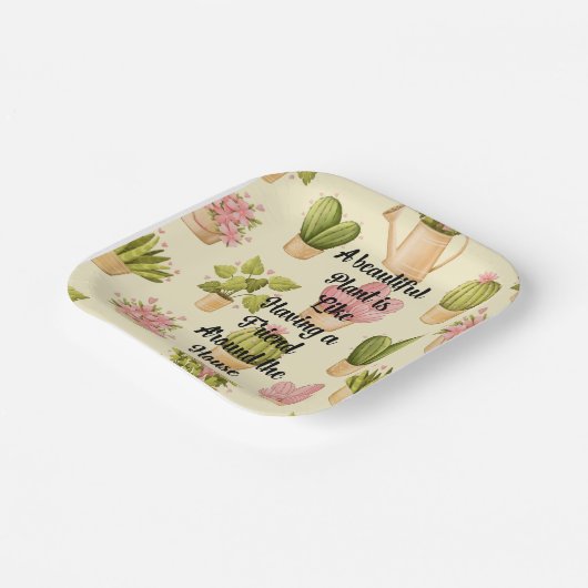 7" Square Paper Teller mit Pflanze Kostenvoranschl (Gewinkelt)