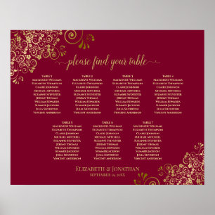 7 Tabelle Burgundy & Gold Hochzeitskarte Poster