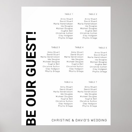 7 Tabelle Einfache White Wedding Chart Poster (Vorne)