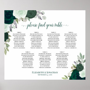 7 Tabelle Emerald Green Floral Wedding Chart Poster