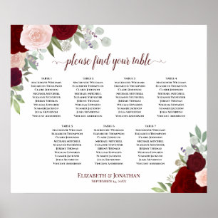 7 Tabelle Rose Rot und Blüte Sitzdiagramm Poster