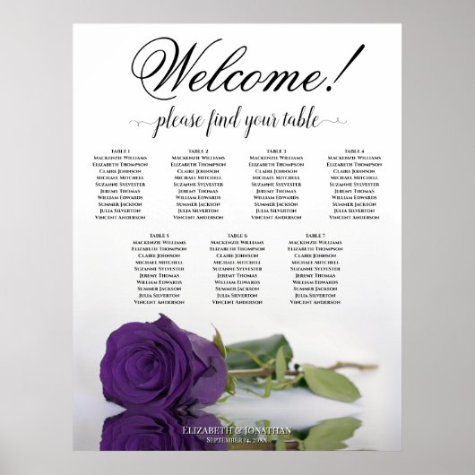7 Tabelle Royal Lila Rose Hochzeitskarte Poster (Vorne)