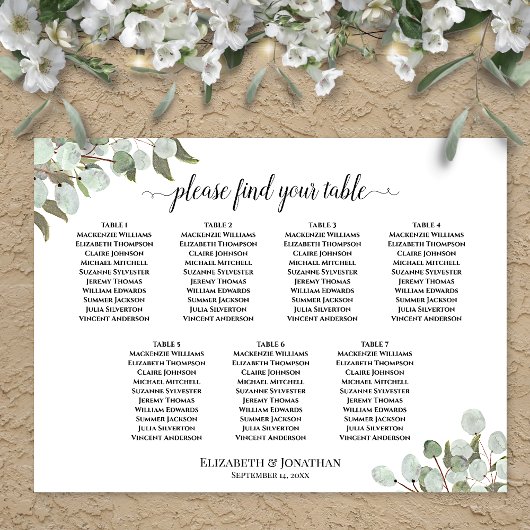 7 Tabelle Rustikale Eukalyptus-Hochzeitstabelle Poster