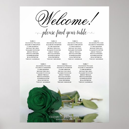 7 Tabelle Smaragdgrüne Rose Hochzeitskarte Poster (Vorne)