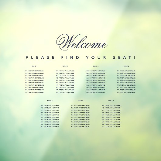 7 Tabelle Transparente Seating Chart Navy Blue Scr Fensteraufkleber (Blatt 3)