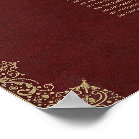 7 Tabelle Vintage Burgundgoldskriptplatine Poster (Ecke)