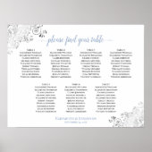 7 Tabelle Weiß & Blau Frilly Wedding Seating Chart Poster (Vorne)