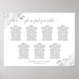7 Tabelle White & Lavender Wedding Seating Chart Poster