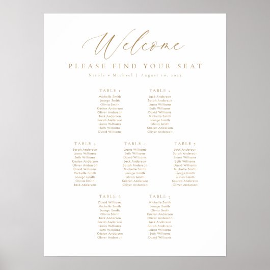 7 Tabellen - Übersicht über die Sitzplätze Poster (Vorne)