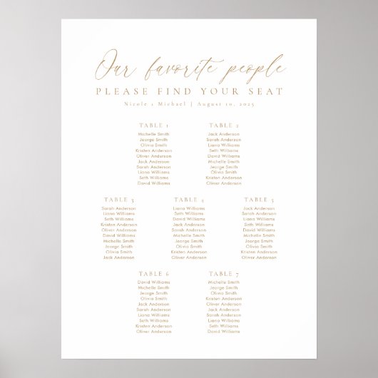 7 Tabellen Unsere Lieblings-Sitzkarte Poster (Vorne)