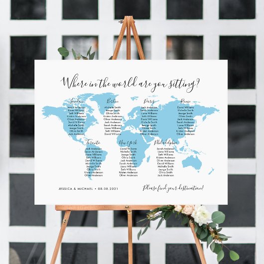7 Tabellen Zielorte World Map Seating Chart Poster